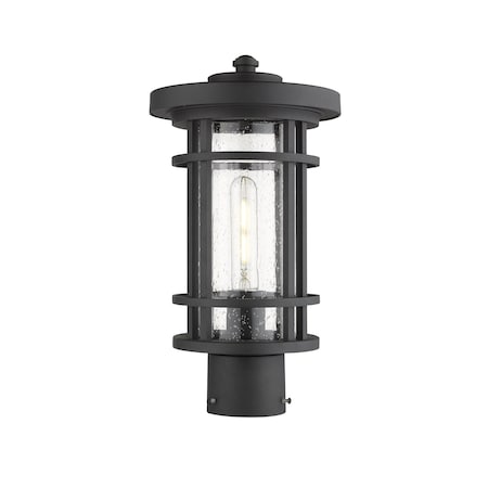 Jordan 1 Light Outdoor Post Mount Fixture, Black And Clear Seedy